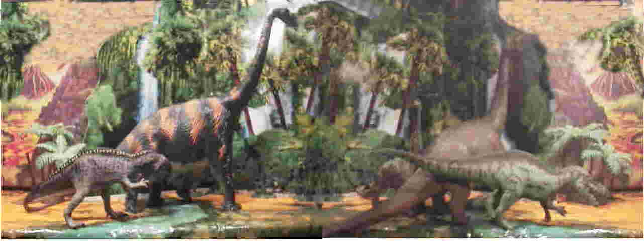 Safari Acrocanthosaurus with a Larmie Brachiosaurus. To the right a Bullyland Brachiosaurus and the Battat Acrocanthosaurus.