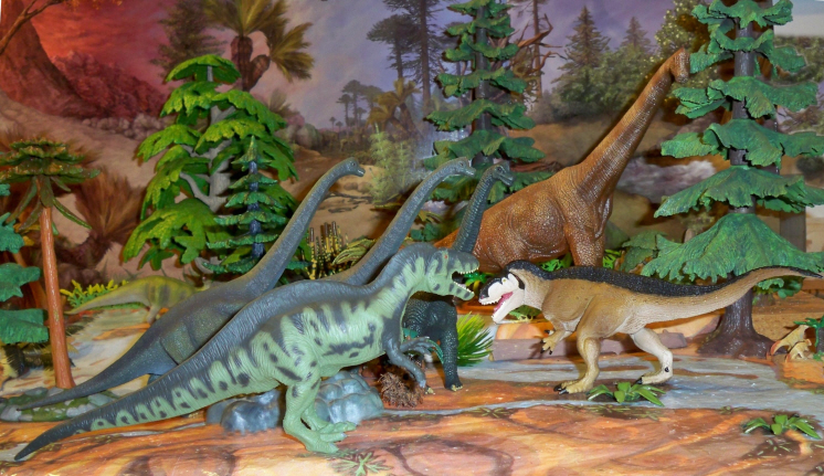Battat and Wild Safari Acrocanthosaurus with CollectA and Schleich Brachiosaurus
