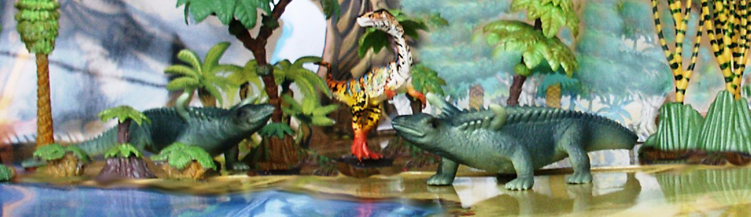 Schleich Dematosuchus and Kaiyodo Choco Egg series 5 Coelophysis.