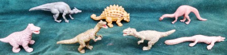 Saurolophus, Talarurus, Plateosaurus ,  Keratocepahlus, Aucasaurus, Monolophosaurus and Mosasaurus