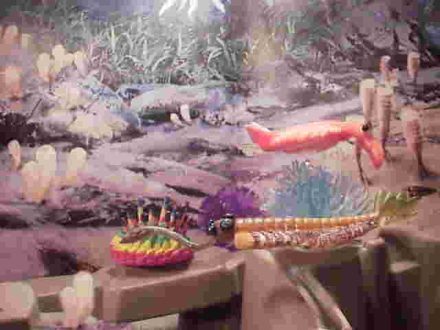 multi colored Wiwaxia and orange Amomalocaris from the Cadbury Yowies series. The brown Opabinia is a UHA Kaiyodo.